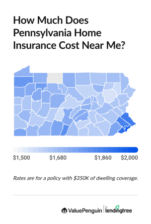 Cost of Pennsylvania homeowners insurance by city